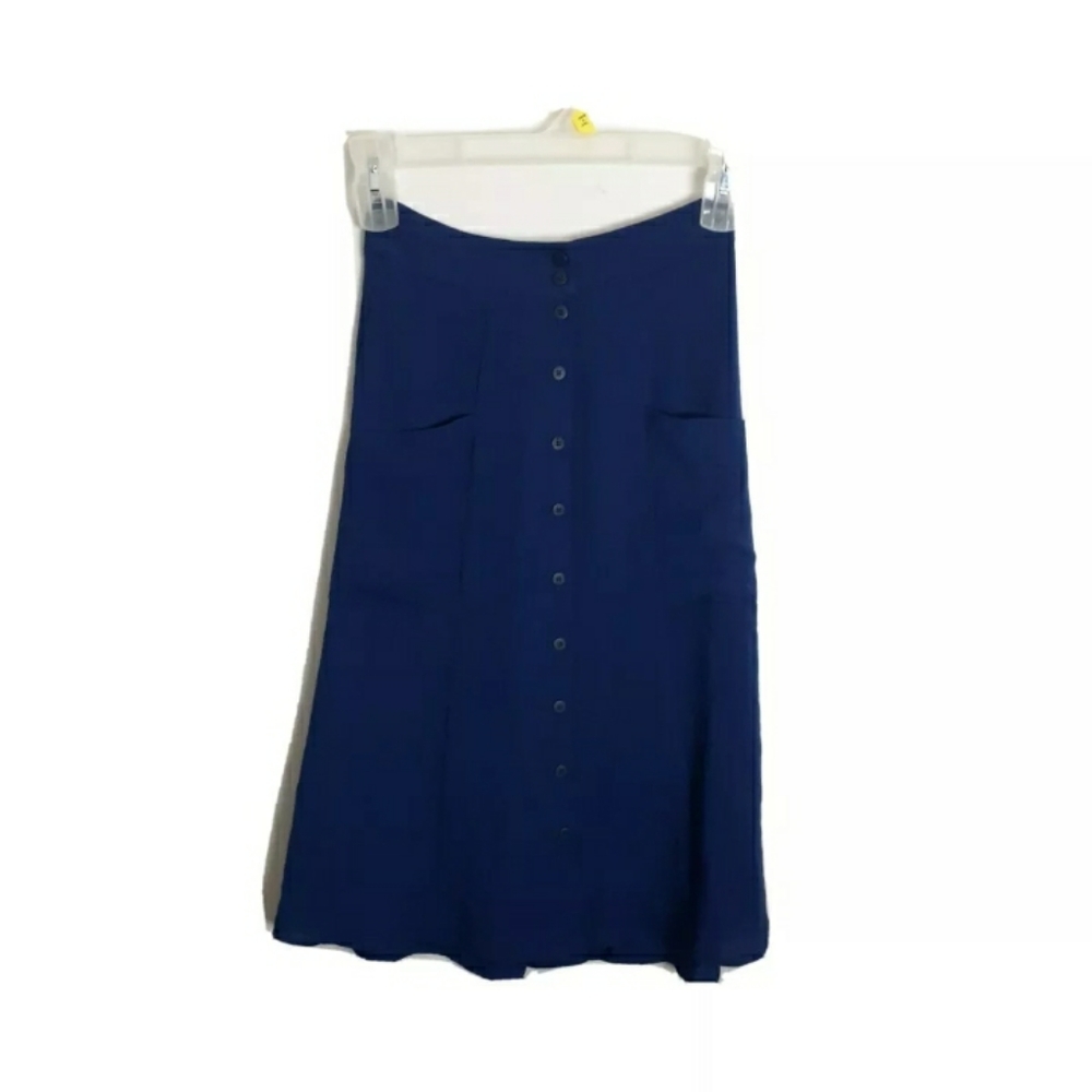 Highline Collective Midi Skirt Button Front Pockets A-Line Sz XS POCKETS Crepe